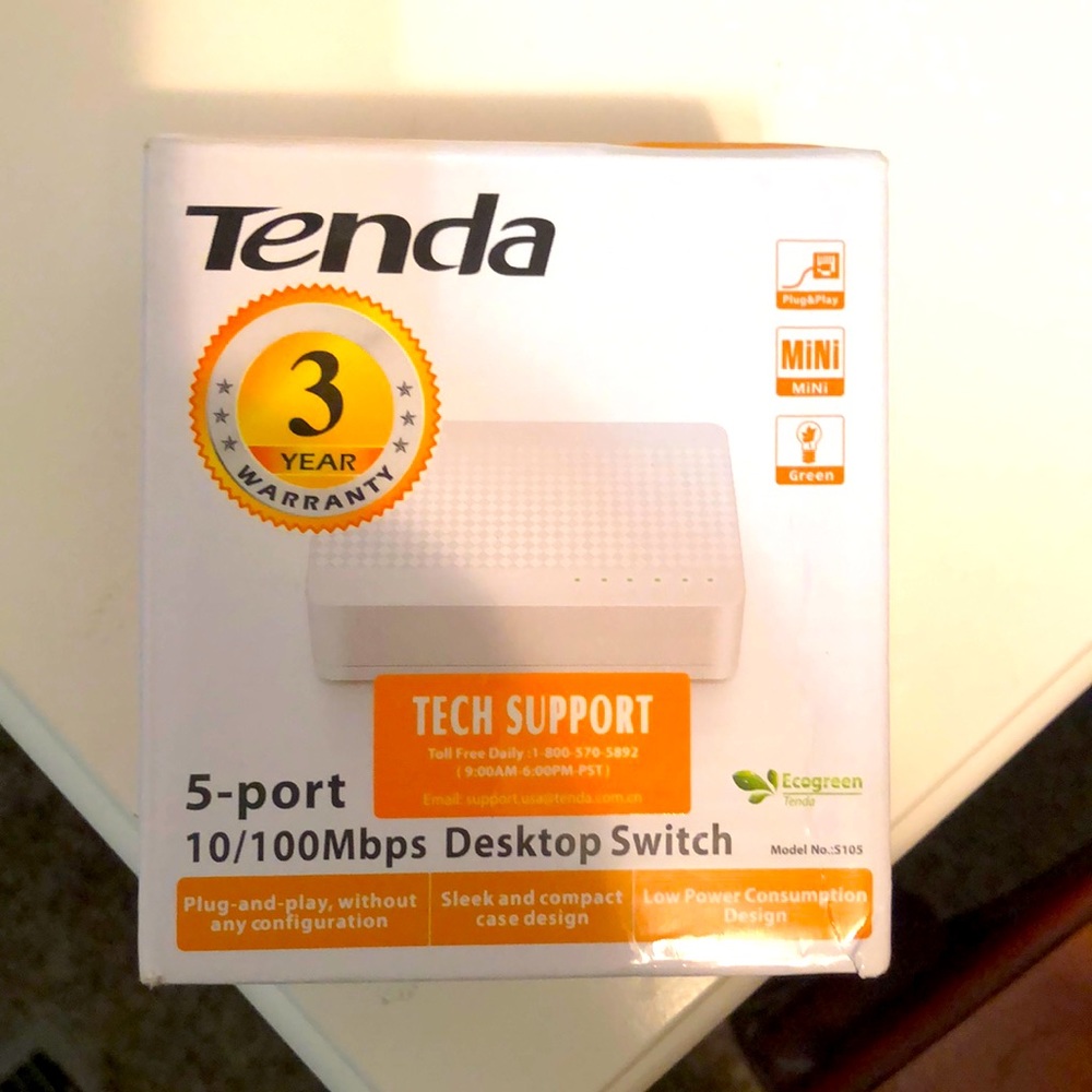 Tenda, desktop switch, 5 ports 10/100 MB’s